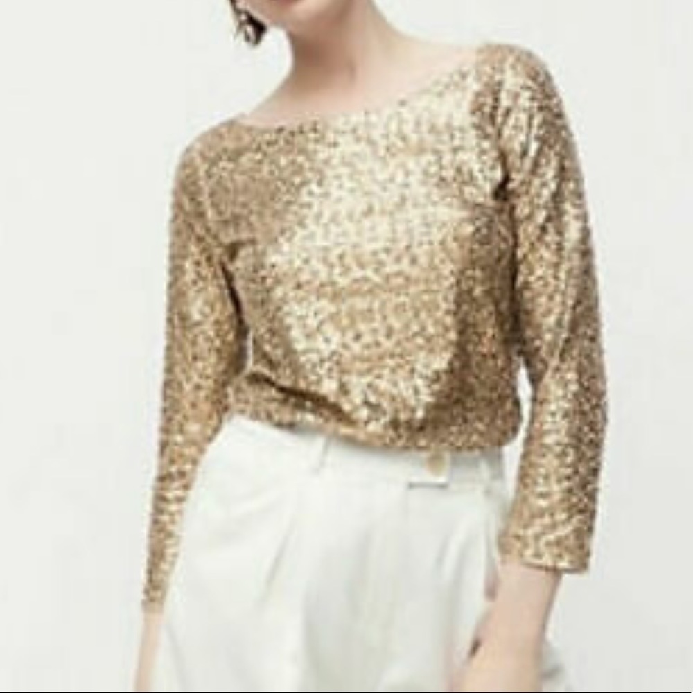 J. Crew copper sequin long sleeve top Sz XS - Picture 2 of 11